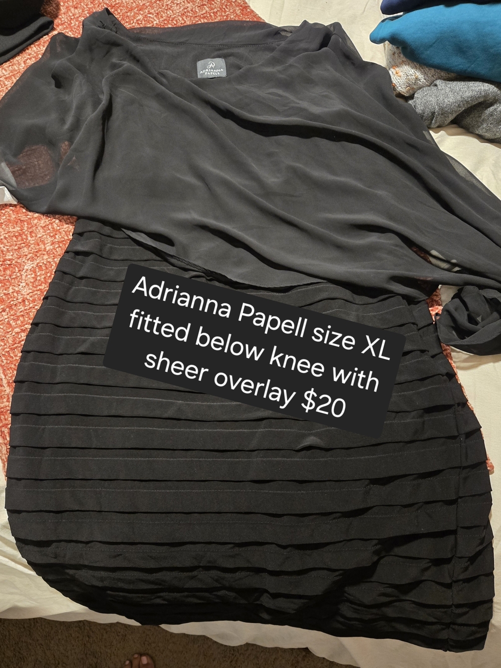 Adrianna Papell Black Sheer Overlay Midi Dress